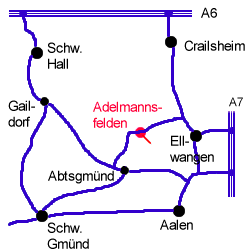 Lage von Autohaus Kndler Adelmannsfelden via A6 oder A7